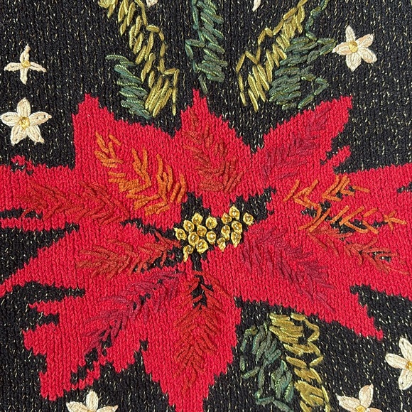 Vintage 90s Talbots Petites Holiday Poinsettias Cardigan Sweater - Picture 5 of 5